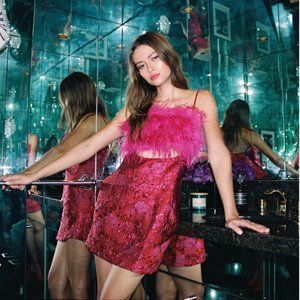 Feather Cut-Out Mini Dress